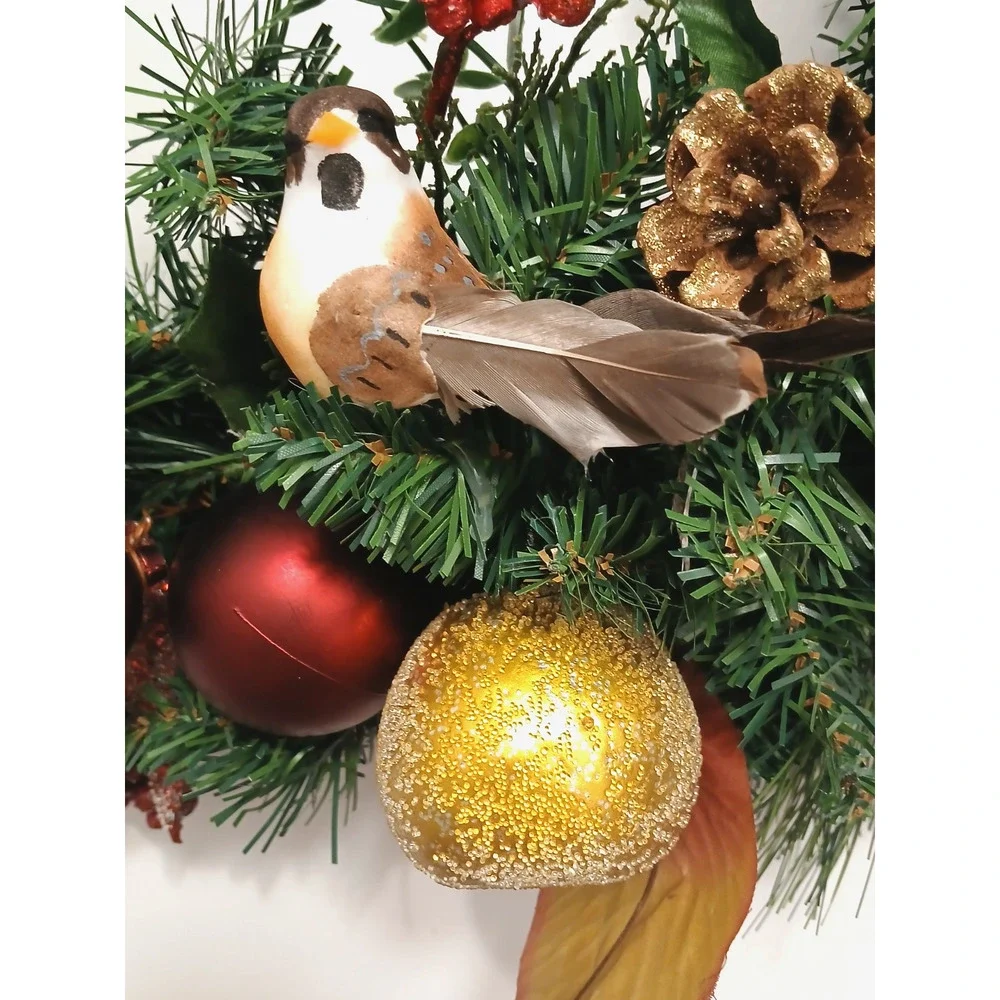 Partridge In Pear Tree Winter Door Wreath Realistic Holiday Crystal Fruit Apple